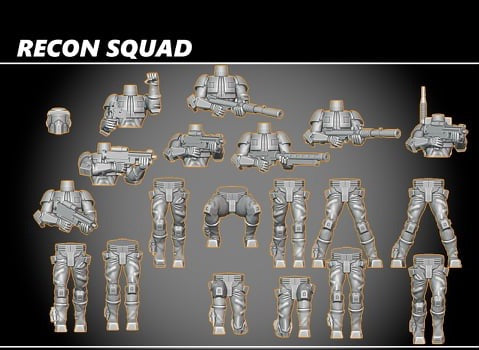 Recon Team with Hero (8) model bundle w/ bases (27mm) (Jason Miller Design) (Legion)